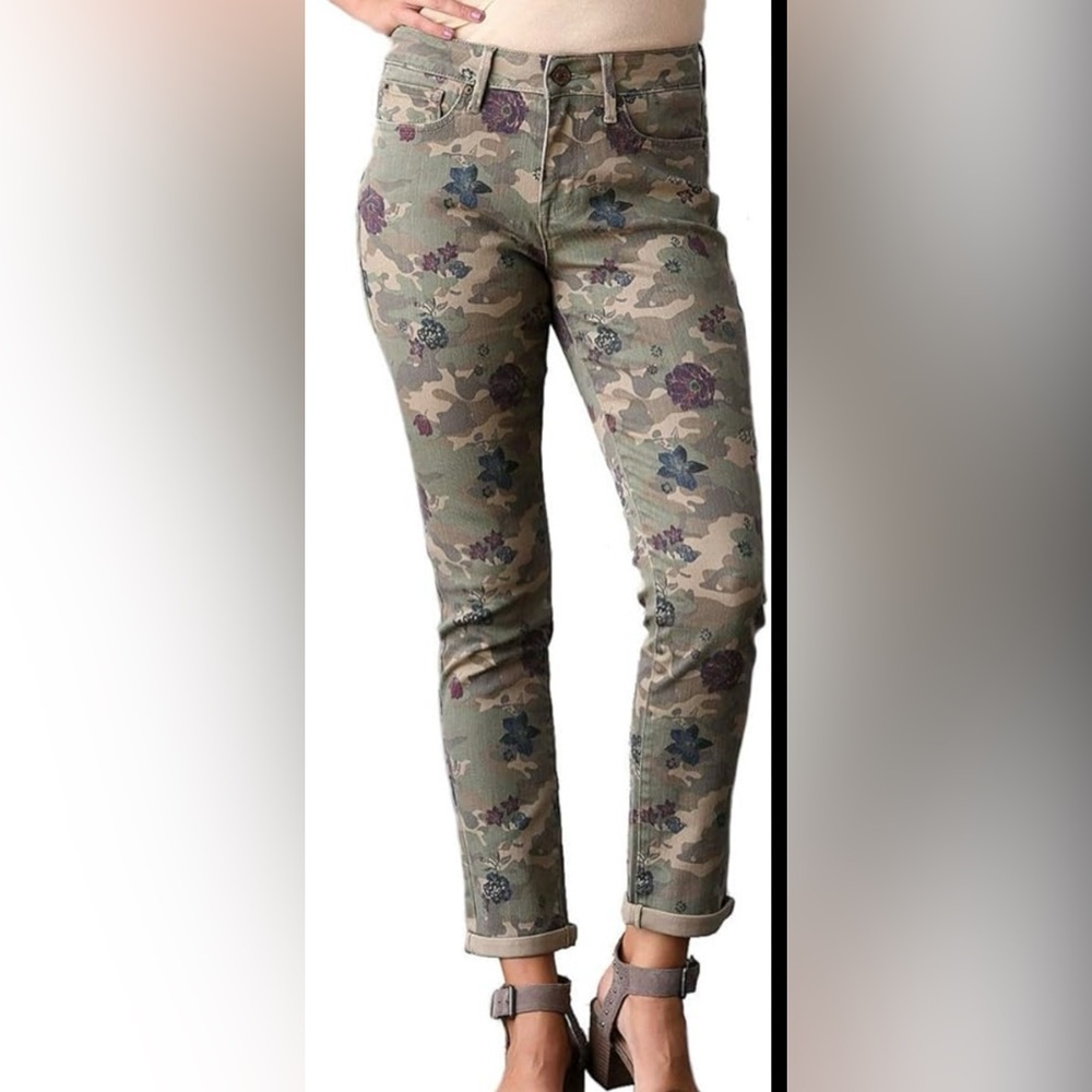 Seven7 Jeans Pants Mid Rise Slim Straight‎ Floral Camo Lichen Green Women's 4